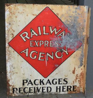 Vintage Roadway Express Agency Double Sided Steel Flange Sign - 18 " X 15 "