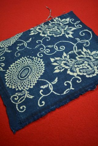 Yc21/35 Vintage Japanese Fabric Cotton Antique Boro Indigo Blue Katazome 13 "