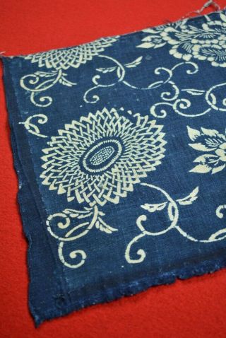 YC21/35 Vintage Japanese Fabric Cotton Antique Boro Indigo Blue KATAZOME 13 