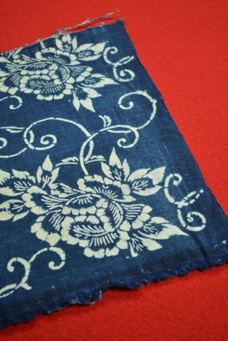 YC21/35 Vintage Japanese Fabric Cotton Antique Boro Indigo Blue KATAZOME 13 