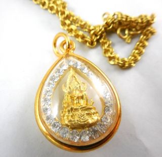 Thai Amulet 24 K Yellow Gold Necklace,  Yg Phra Puthachinnaraj Buddha Pendant