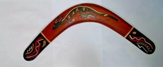 Hand Painted Australia Boomerang Wood Grain Aboriginal 16 "