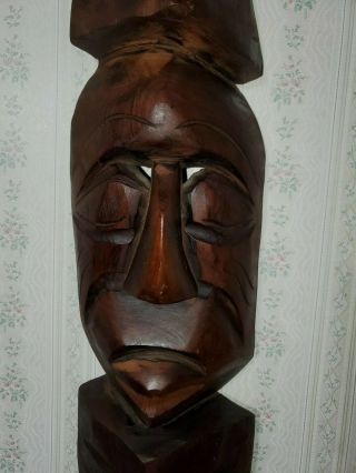 Vintage 1964 Authentic Hand Carved Wooden Mask Tiki Polynesian Easter Island 18 "
