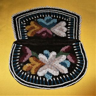 Antique Iroquois Native American Indian Beaded Whimsey Purse Pouch Bag Flaps