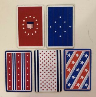 5 Vintage Playing Cards Patriotic Designs Red White & Blue Stars & Stripes
