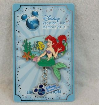 Disney Vacation Club Dvc 2019 Pin Le 3500 Ariel Little Mermaid Dangle Flounder