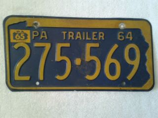 Vintage Pennsylvania Trailer License Plate 1964
