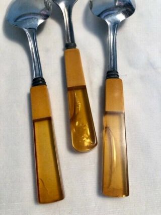 AUTHENTIC 3 Piece VINTAGE Two Toned Bakelite Lucite Flatware - 2 Spoons & 1 Fork 3