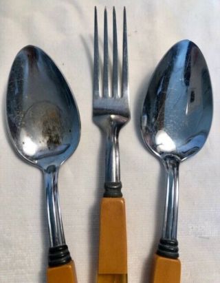 AUTHENTIC 3 Piece VINTAGE Two Toned Bakelite Lucite Flatware - 2 Spoons & 1 Fork 4