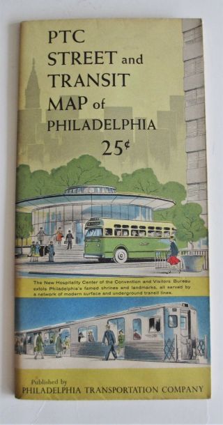Vintage 1960 Philadelphia Transportation Ptc Street And Transit Map Guide