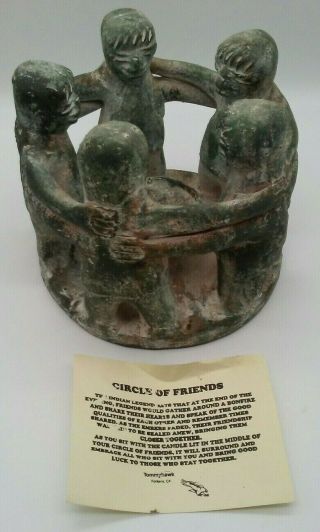 Aztec Mayan Folk Art Clay Pottery (5) Circle Of Friends Candle Holder Statue 7 "