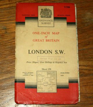 Vintage National London S.  W.  Map 1959 Grid Ordnance Survey,  Chessington,  Surrey