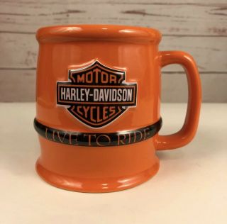 Harley - Davidson Motorcycle Coffee Mug Cup Biker Orange And Black Live To Ride