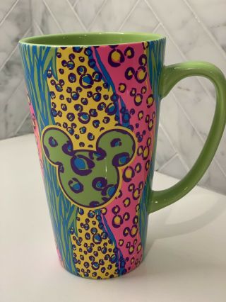 Disney Parks Mickey Mouse Ceramic Travel Mug Tall Cup Colorful Rare