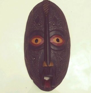 African Tribal Wooden Mask Hand Carved Made In Kenya Antique - Vintage