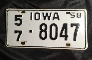 Vintage 1958 Iowa.  License Plate 57 (linn County) 8047
