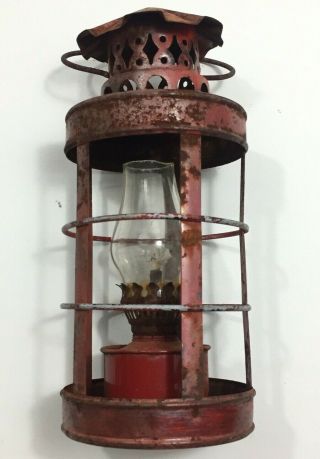 Antique Rare Red Paint Railroad Lantern Swing Handle