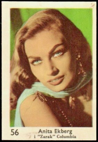 Anita Ekberg - 1957 Vintage Swedish Big Numbers Set Movie Star Gum Card 56