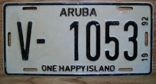 Single Aruba N.  A.  License Plate - 1992 - V - 1053 - One Happy Island