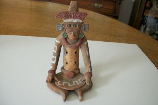 Vintage Mexican Aztec Or Mayan Clay Terracotta Figure Figural Flute