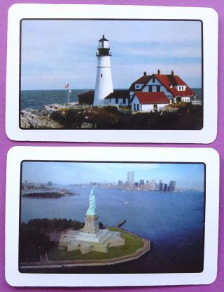 Pair Vintage Swap Cards.  American Landmarks.  Statue Of Liberty & Lighthouse