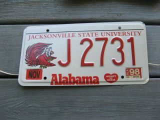 1998 98 Alabama Al License Plate Graphic Jacksonville College School University