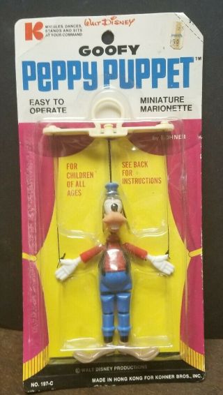 Vintage 1970 Walt Disney Goofy Peppy Puppet Mib Rare Miniature Marionette