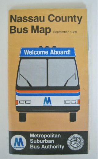 Vintage 1989 Nassau County Bus Map York City Area Msba