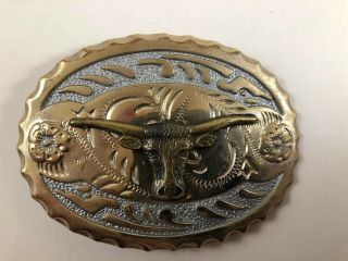 Vintage Western Steer Bull Rodeo Belt Buckle 2