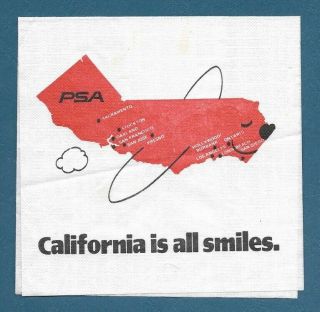 1970s Pacific Southwest Airlines Psa Napkin California Is All Smiles