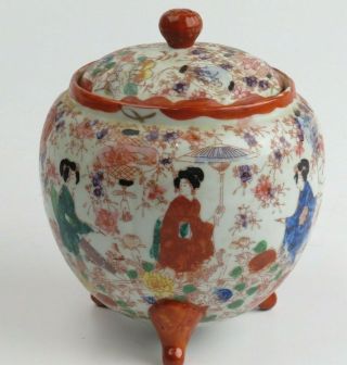 Vintage Japanese Biscuit Cracker Cookie Jar Tea Porcelain Hand Painted Geisha