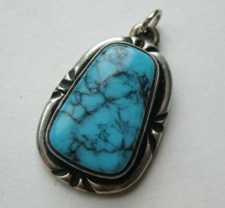 Vintage Navajo Indian Sterling Silver Blue Turquoise Necklace Pendant
