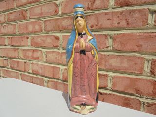 Vintage Tlaquepaque Mexican Pottery Our Lady Of Guadalupe Holy Water Bottle 2