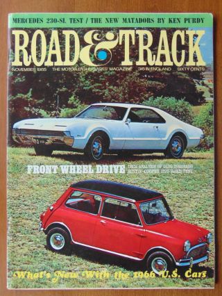 Nov 1965 Road & Track - Mercedes 230 Sl,  Mini Cooper S 1275,  Lotus Elan Gt,  Avanti Ii