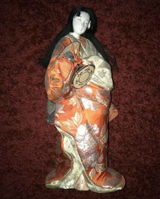 Vintage Japanese Geisha Doll With Traditional Percussion