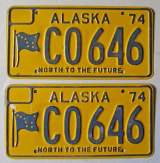 Alaska 1974 North To The Future Flag License Plate Pair - Co 646