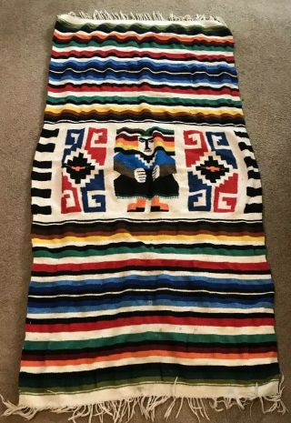 Vintage Native American/indian Kachina Wool Blanket 76” X 39” Plus Fringe