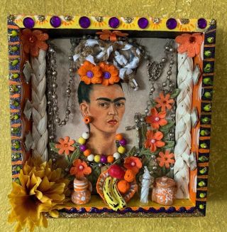 Frida Kahlo Art Shrine Craft Frame Mexican Folk Art 3d Diorama Shadow Box 6’x6’