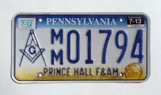 Pennsylvania Prince Hall F&am License Plate Freemason Mason Masonic