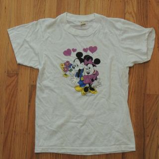 Disney Vintage Minnie Mickey Mouse Love T Shirt Women Medium Single Stitch White