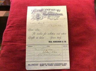 6.  10d 1900 ' s Reid Henderson Teas Coffees Spices Chicago IL Paper Sign Letterhead 2