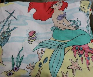 Vtg Disney Little Mermaid Movie Princess Ariel Twin Flat Sheet Craft Fabric