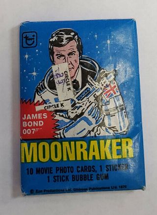1979 Topps James Bond 007 Moonraker Single Wax Pack 10 Cards 1 Sticker 1 Gum