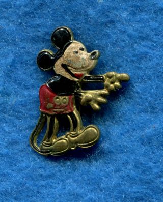 Vintage 1930s Mickey Mouse Figural Enamel Pin Walt Disney Pinback