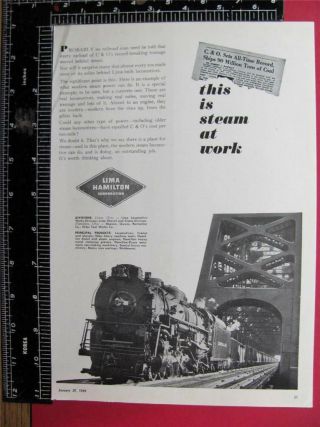 Chesapeake & Ohio Railroad Lima Locomotive Builder Advertisement C&o Rr History