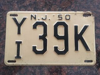 Vintage Antique 1950 Jersey License Plate - Yi 39k Nj50