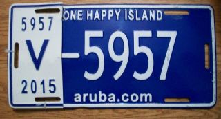 Single Aruba N.  A.  License Plate - 2015 - V - 5957 - One Happy Island