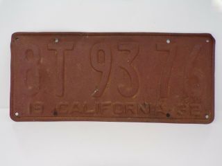 Vintage Metal California 1932 License Plate 8t9376