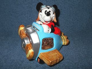 Disney Enesco Mickey Mouse Airplane Pilot 6 " Ceramic Porcelain Coin Bank -