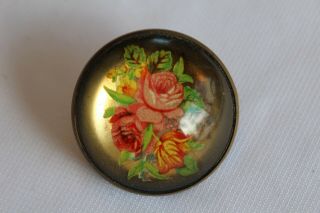 Antique/vintage Ornate Floral Glass Dome Horse Bridle Rosette Brass Button